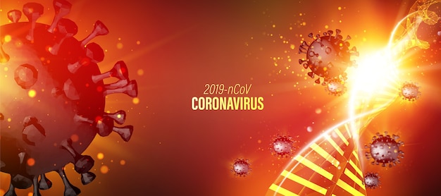 Abstrakcyjny model koronawirusa w futurystycznych promieniach.