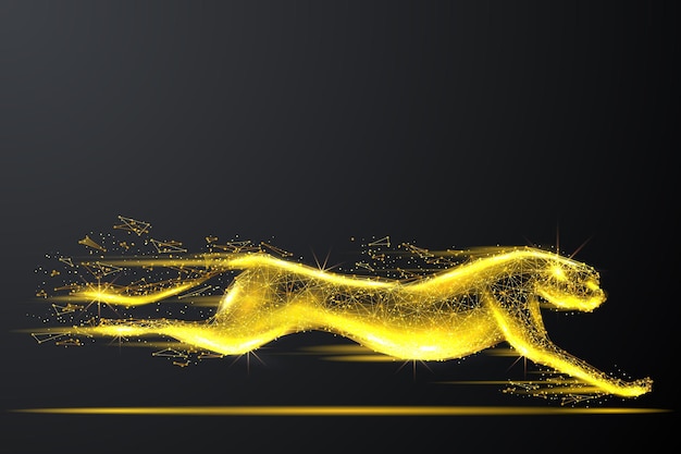 Abstrakcyjny wektor gepard w złotej sztuce szkieletowej low poly lampart prędkości z wielokątami i liniami