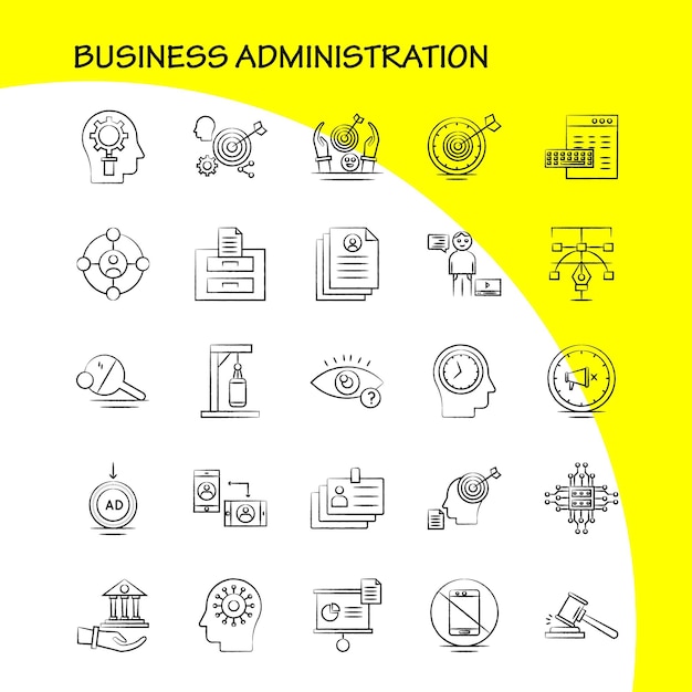 Administracja Biznesowa Ręcznie Rysowane Ikony Ustawione Dla Infografiki