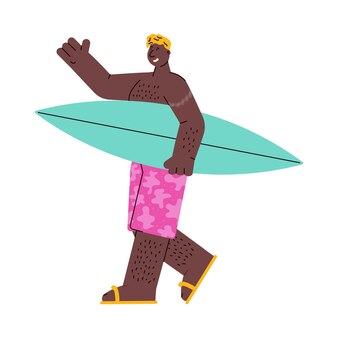 African american man charakter z ilustracji wektorowych deska surfingowa na białym tle