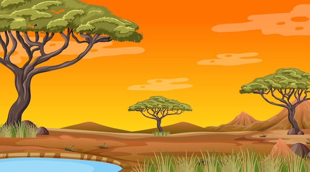 Bezpłatny wektor afrykański las krajobraz tło
