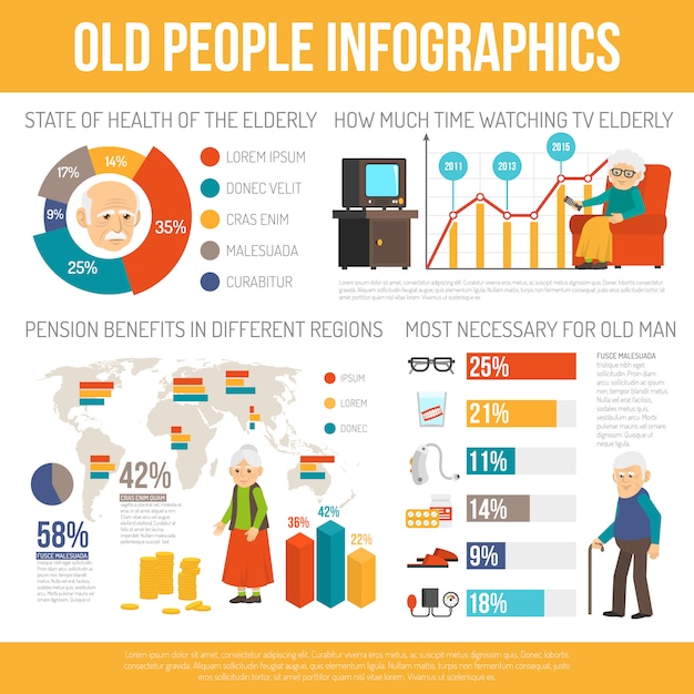 Aging People Life Flat Infographic Banner