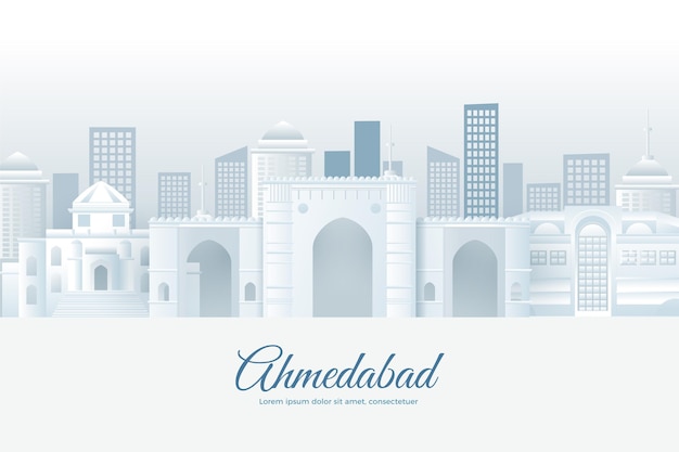 Ahmedabad Skyline W Stylu Papierowym