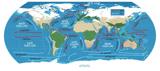 Bezpłatny wektor aktualna mapa świata oceanu z nazwami