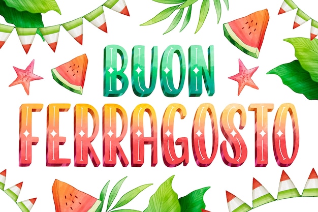 Bezpłatny wektor akwarela buon ferragosto napis