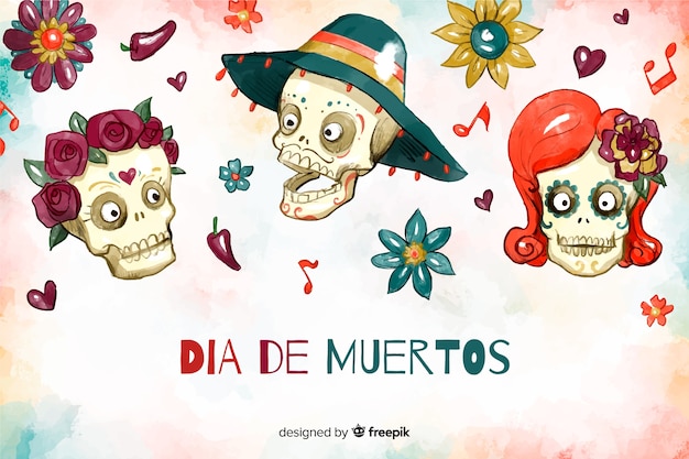 Akwarela Día De Muertos Tło