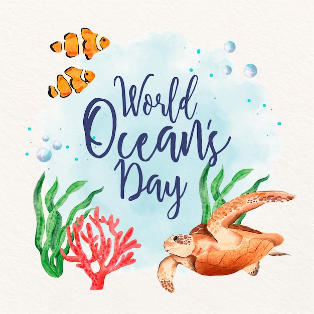Bezpłatny wektor akwarela dzień oceanów światowa ilustracja