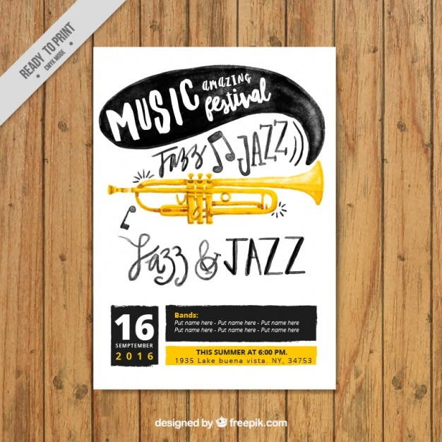 Bezpłatny wektor akwarela festiwal jazzowy plakatu