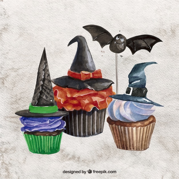 Akwarela Halloween Cupcakes Kolekcję