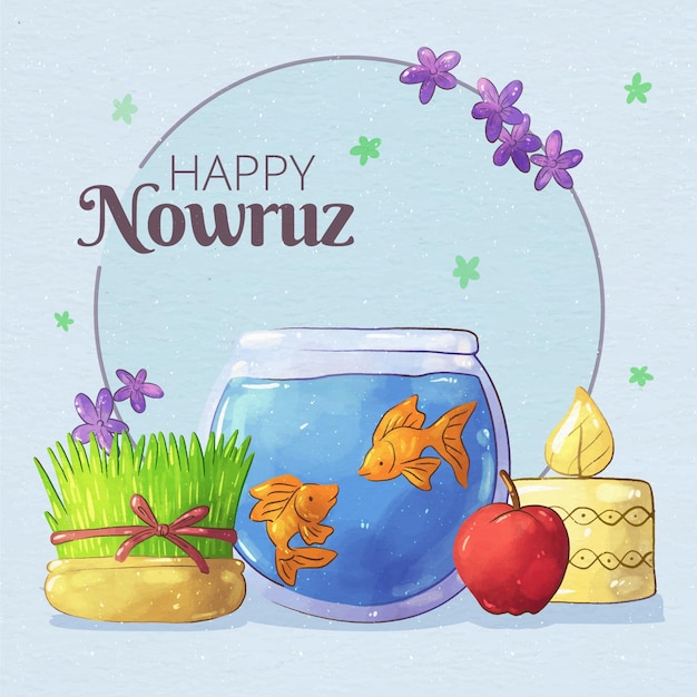 Akwarela Happy Nowruz Illustrationn