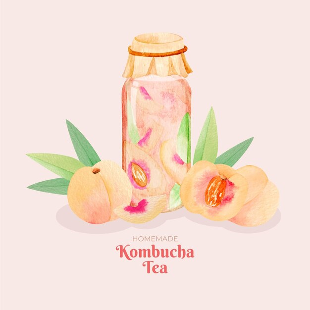 Akwarela ilustracja herbata kombucha