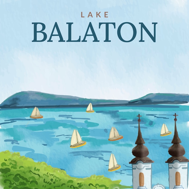 Akwarela Ilustracja Jezioro Balaton