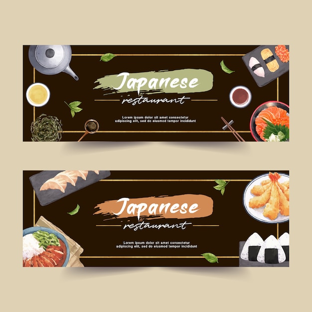 Akwarela Ilustracja Kreatywnych Tematyczne Sushi Banery, Reklamy I Ulotki.