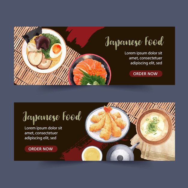 Akwarela Ilustracja Kreatywnych Tematyczne Sushi Banery, Reklamy I Ulotki.