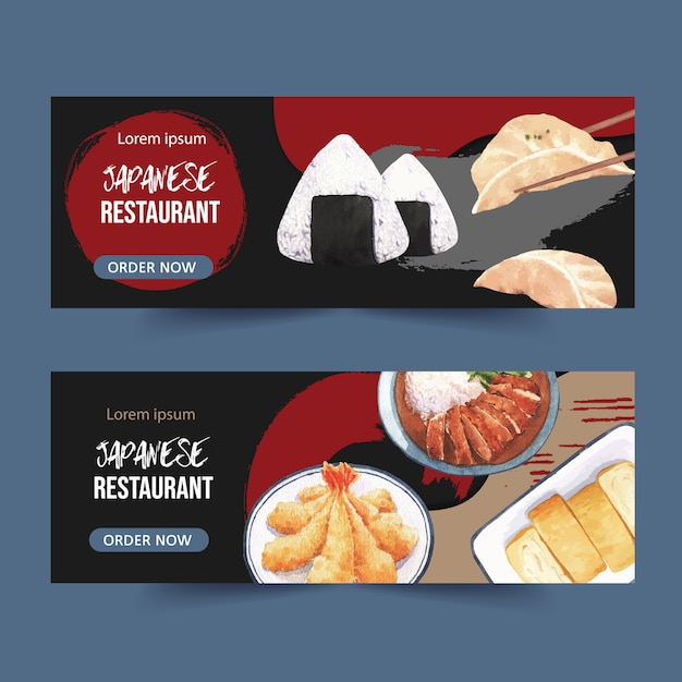 Akwarela Ilustracja Kreatywnych Tematyczne Sushi Banery, Reklamy I Ulotki.