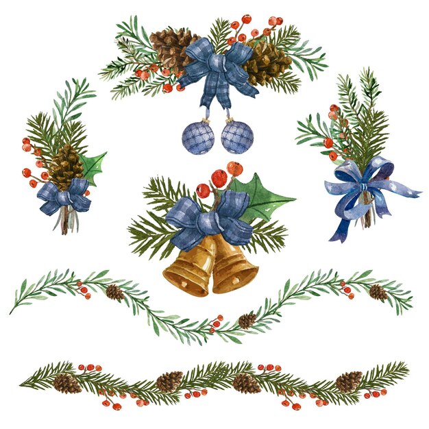Akwarela ilustracja świąteczne dekoracje
