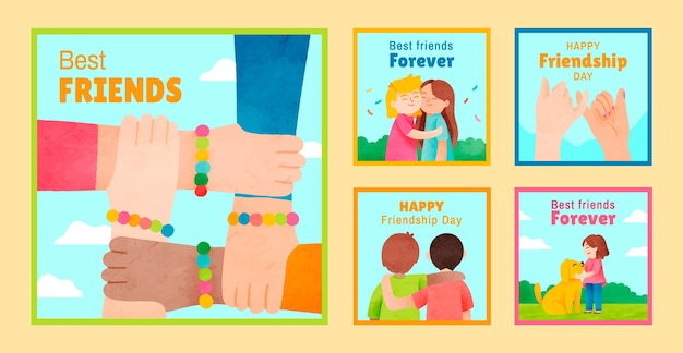 Bezpłatny wektor akwarela kolekcja kart okolicznościowych na obchody dnia przyjaźni