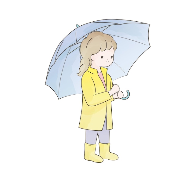 Akwarela Ładna Dziewczyna W Płaszczu Przeciwdeszczowym Trzymająca Parasol Ilustracji Wektorowych Na Białym Tle