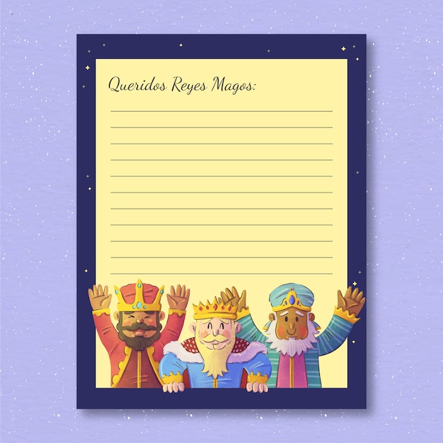 Bezpłatny wektor akwarela list życzeń reyes magos