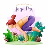 Bezpłatny wektor akwarela międzynarodowy dzień jogi
