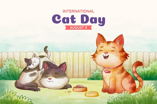 Akwarela międzynarodowy dzień kota w tle