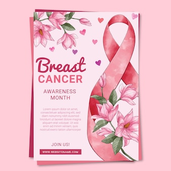 Akwarela międzynarodowy dzień przeciwko rakowi piersi pionowej ulotki szablonu