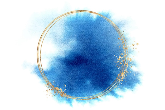 Bezpłatny wektor akwarela niebieska plama z okrągłą ramką