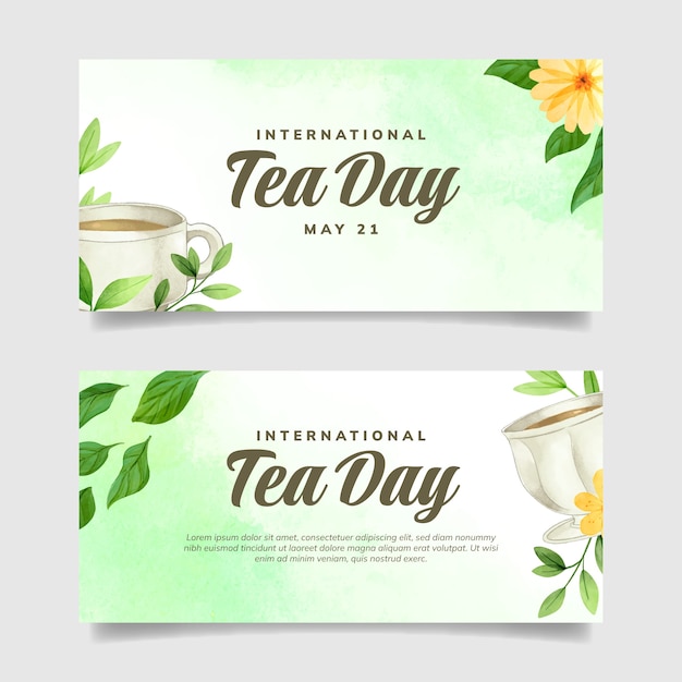 Bezpłatny wektor akwarela pakiet poziomych banerów z okazji międzynarodowego dnia herbaty