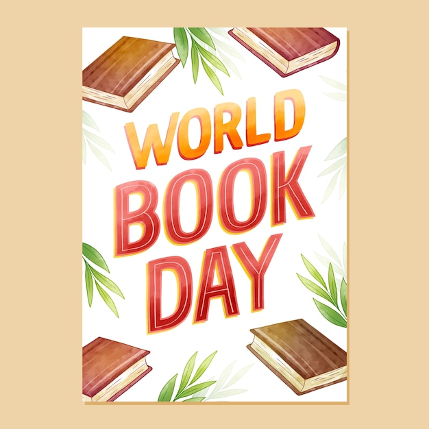 Bezpłatny wektor akwarela pionowy szablon plakatu na obchody światowego dnia książki