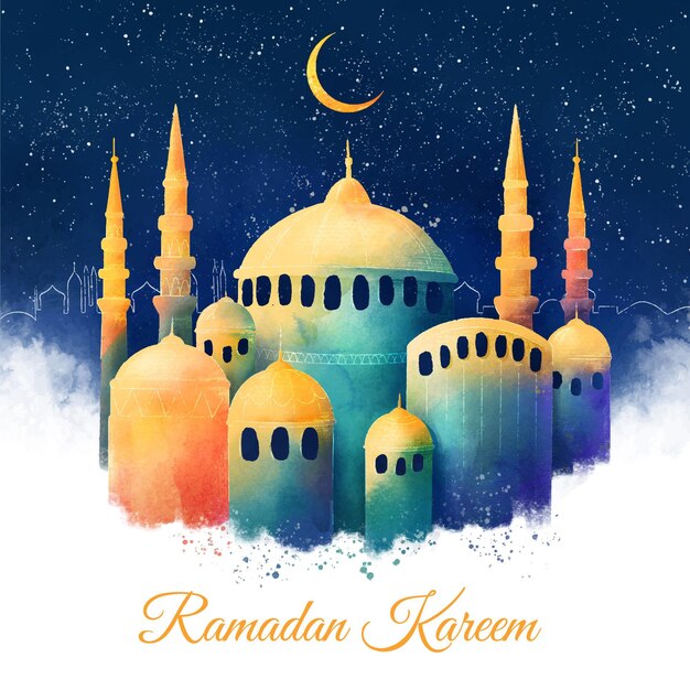 Akwarela ramadan kareem ilustracja