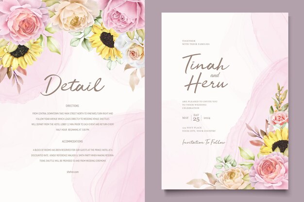 Bezpłatny wektor akwarela ręcznie rysowane kwiatowy z pięknymi kolorami zestaw kart z zaproszeniem