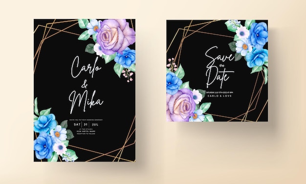 Akwarela ręcznie rysowane szablon karty zaproszenie na ślub kwiatowy