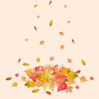 Akwarela stos kolorowych jesiennych liści