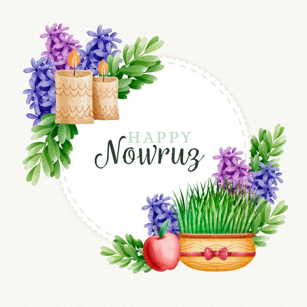 Akwarela szczęśliwy dzień nowruz