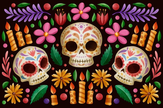 Akwarela tło dia de muertos