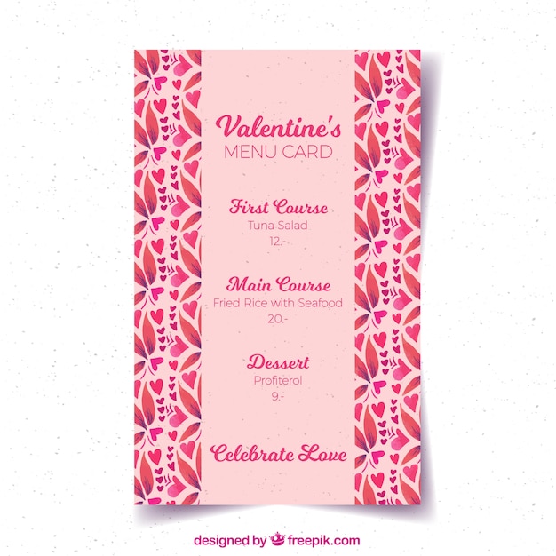 Bezpłatny wektor akwarela valentine's day menu