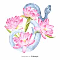 Bezpłatny wektor akwarela wąż z kwiatów tłem