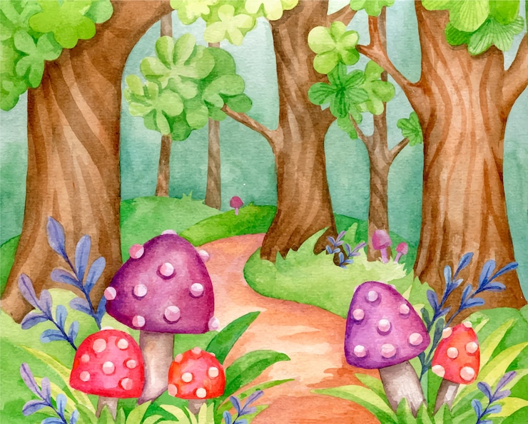Bezpłatny plik Wektor akwarela zaczarowana ilustracja lasu