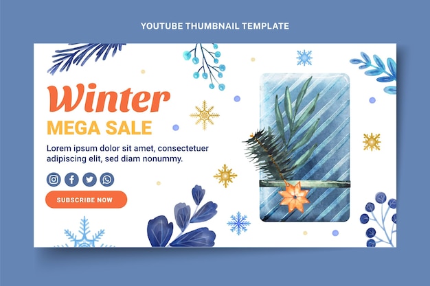 Bezpłatny wektor akwarela zimowa miniatura youtube