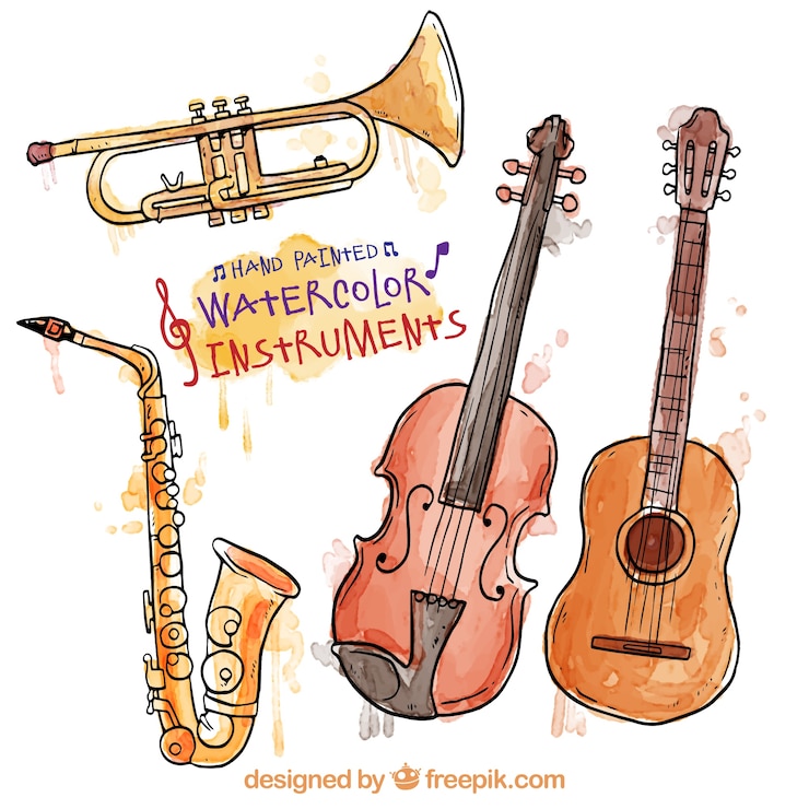 Bezpłatny plik Wektor akwarele ręcznie malowane instrumenty