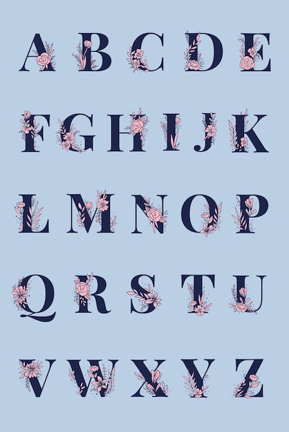 Bezpłatny wektor alfabet kwiatowy typografia wektor skryptu