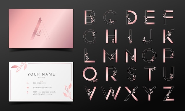 Alfabet z różowego złota w nowoczesnym stylu do projektowania logo i marki.
