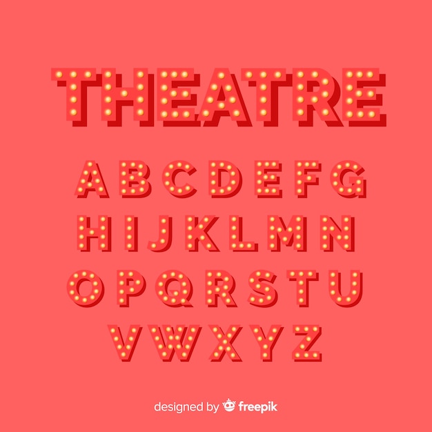 Bezpłatny wektor alfabet żarówki czerwony teatr