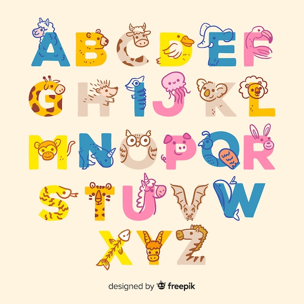 Bezpłatny wektor alfabet zwierząt z uroczych liter