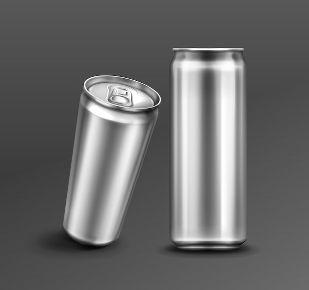 Bezpłatny wektor aluminiowa puszka na napoje gazowane lub piwo z przodu i widok perspektywiczny