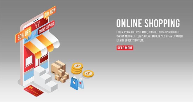 Aplikacja płatności mobilne i komputerowe na smartfonie Transakcja online Zakupy online na smartfonie Ilustracja kreskówka wektor izometryczny projekt