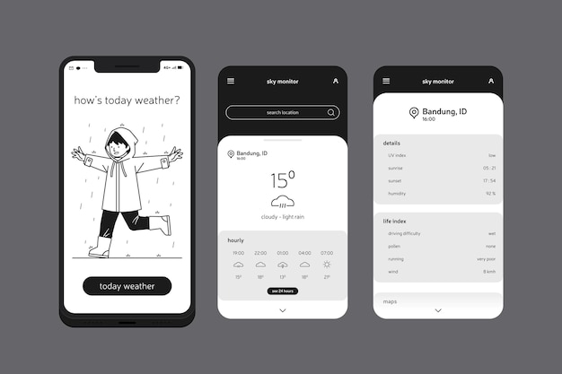 Bezpłatny wektor aplikacja pogodowa na telefon komórkowy