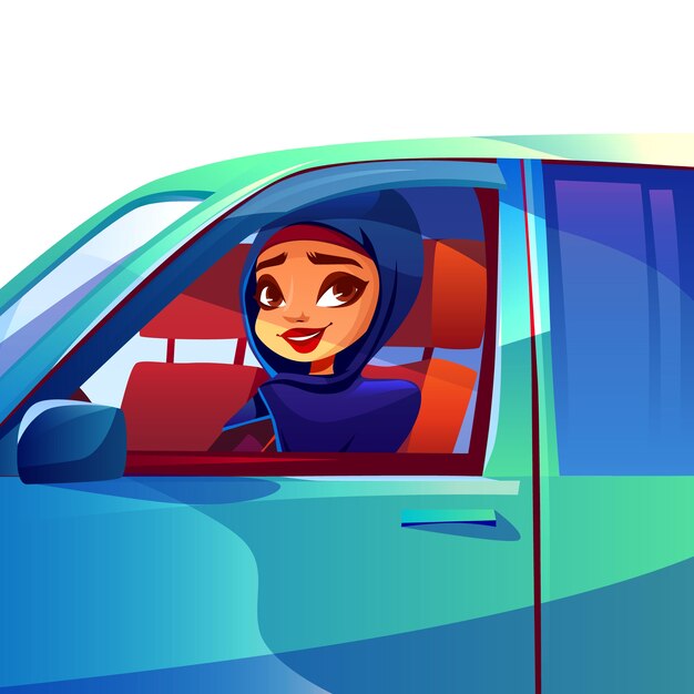 Arabska kobieta jedzie samochodową ilustrację nowożytna bogata dziewczyna w Arabia Saudyjska hidżabie