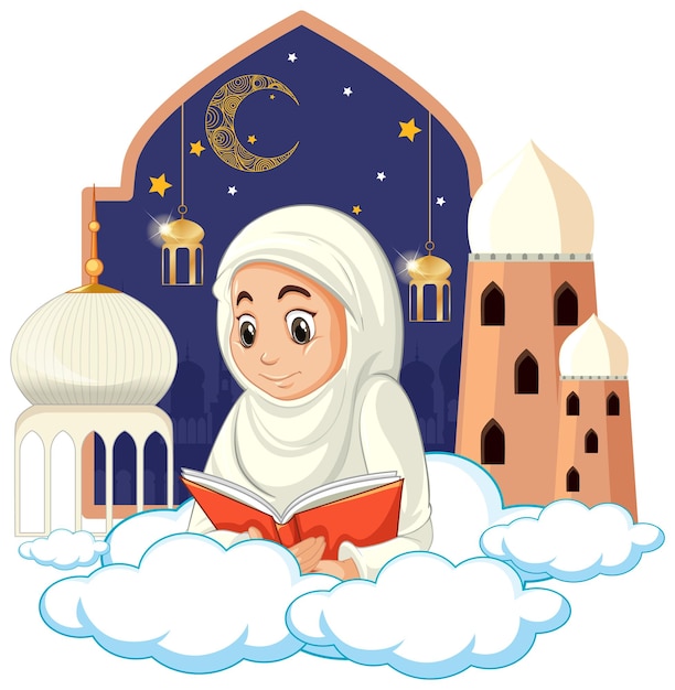 Bezpłatny wektor arabska muzułmańska dziewczyna czytająca książkę
