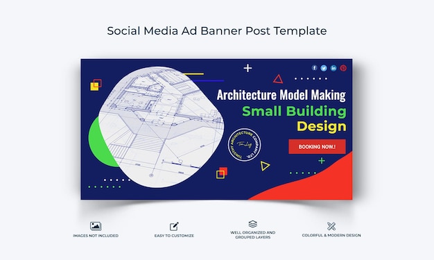 Architektura mediów społecznościowych facebook baner reklamowy szablon postu wektor premium
